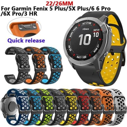 22 26mm Sport Silicone Watchband Wrist Strap For Garmin Fenix 6X 6 Pro 5 5X Plus 3 3HR 935 945 Easyfit Quick Release Wirstband