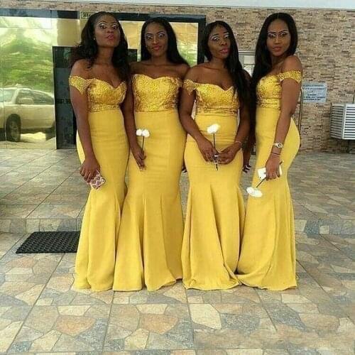 Robe demoiselle d'honneur Mermaid Yellow Bridemaid Dresses Sexy Off The Shoulder Sequined Top Formal Prom Party Dresses