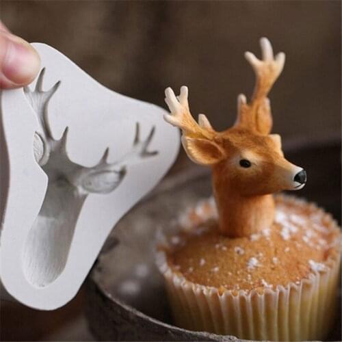 Christmas Deer Fondant 3D Stags Head Mold Cake Silicone Moulds Soap Cupcake Baking Tools Chocolate Kitchen Accessories