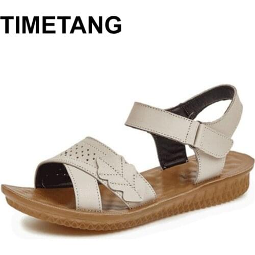 TIMETANGPromotion 2020 new genuine leather sandals open shoes summer mom sandals flat bottom soft comfortable shoes woman sandal