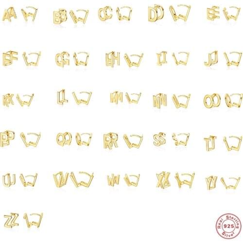 Aide 925 Sterling Silver Gold Double Sided 26 Letters Stud Earrings For Women Cute Mini Initial Name A-Z Alphabet Ear Studs Gift