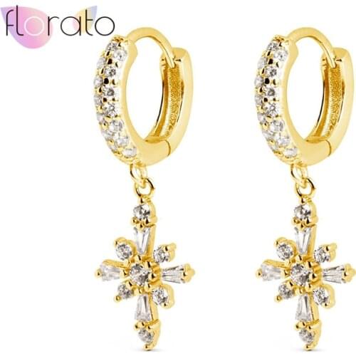 925 Sterling Silver Ear Buckle Crystal Small Cute Flower Hoop Earrings For Women Flower Cluster Clear Zirconia Earrings Jewelry