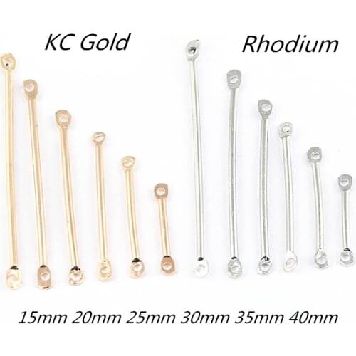 50pcs 15mm 25mm 30mm 30mm 40mm Kc Gold/Rhodium Rectangular Straight Tube Double Hole Earrings Pendant Jewelry Making Accessories