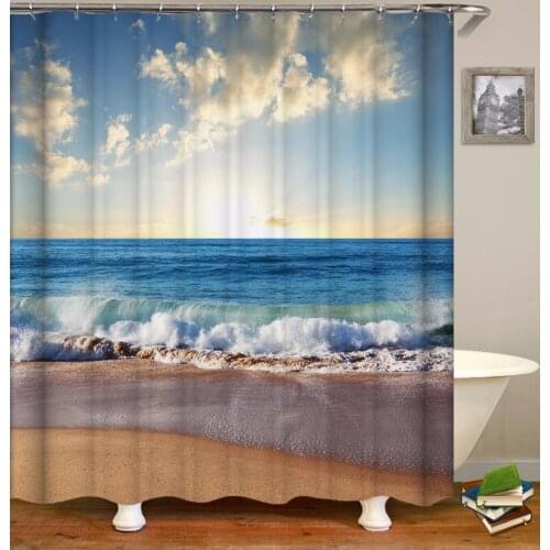 OLOEY Seaside Ocea Shower Curtain3D Print Bath Screens Waterproof Curtains for Bath Decoration Accessories Customized
