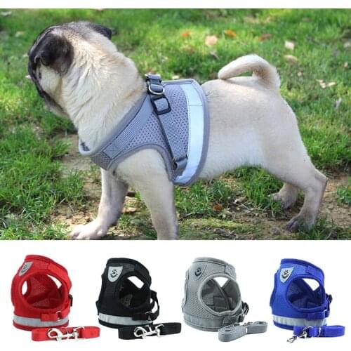 Dog Cat Harness Pet Adjustable Reflective Vest Walking Lead Leash for Puppy Polyester Mesh Harness for Small Medium Dog