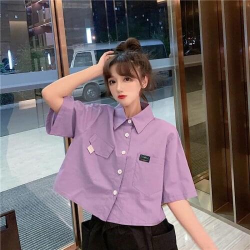 JK Pueple Crop Blouse Shirt Loose Summer Oversize Shirt Women Harajuku Punk Cute Solid Tops Tee Hip Hop Clothes Shirt Girls