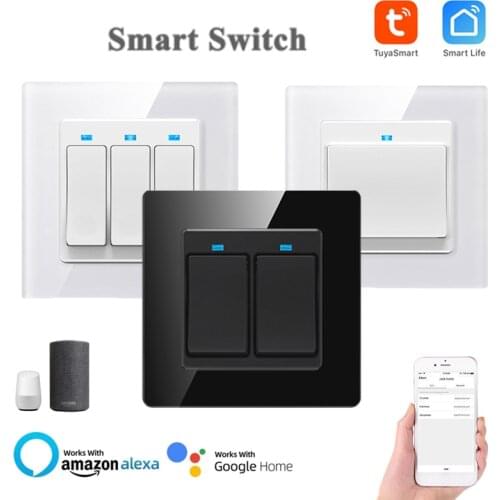 Tuya Wifi Smart Switch Glass Screen Touch Panel Voice Control Wireless Wall Switches Remote With Alexa Google Home 1/2/3 Gang