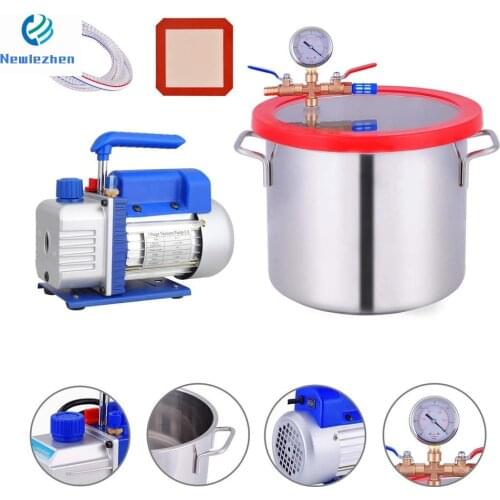 Stainless Steel 2-6Gallon + Vacuum Pump Degassing Silicone Defoaming Deaeration Vacuum Chamber Sealer Kit