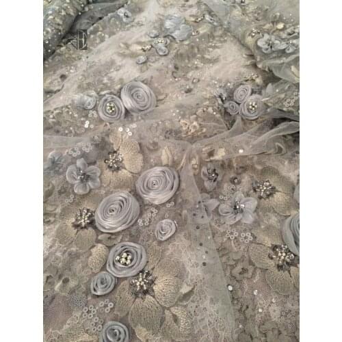 Embroidered French SYJ-7131 Net Lace fabric 5 yards 3d flower french tulle lace fabric for party dress