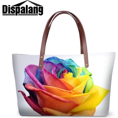 High Cotton Fabric New Design Printing Pink Flower Image on Trendy Tote Girls Beautiful Shoulder Bag Woman Handbag for Ladies