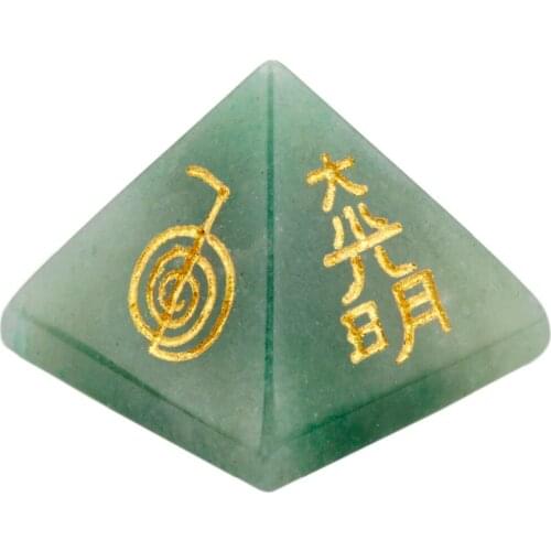 TUMBEELLUWA Green Aventurine Pyramid Engraved Usui Reiki Symbol,Crystal Point Chakra Energy Figurine