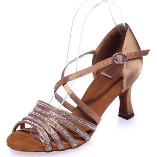 Lady dancing latin Raks Sharki belly prom ball in door dance shoes satin rhinestone high heels thong thin band soft sole shoes