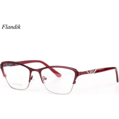 Women Half Rim Metal Retro Optical Eyewear Prescription Myopia Reading Glasses Lens Anti Blue Light Pink Black Red Brown Goggles