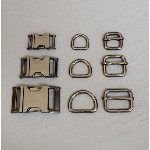 10 Sets 15/20/25mm Webbing Gun Black Metal Hardware Strap Slider D Ring Release Belt Buckle For Dog Collar Sewing Accessory