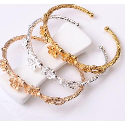 10pcs 66X55mm Metal Flowers Bangle Alloy Gold Silver Color Cuff Bracelet For Women