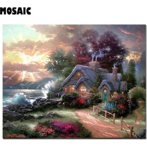 2019 Diamond Painting hut 5D DIY 100% Full Square/Round Drill "sea beach house" Diamond Embroidery Cross Stitch 3D Decor home