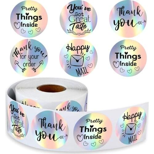 50-500 Pcs Round "Thank You for Your Order""Happy Mail" Stickers Colorful Floral Silver Diy Handmade Seal Labels Stickers