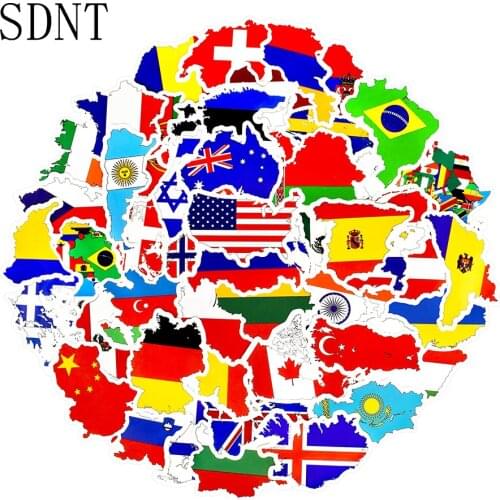 50 PCS National Flags Travel Stickers Toys Countries Map PVC Stickers for Children DIY Suitcase Laptop Car Skateboard Sticker