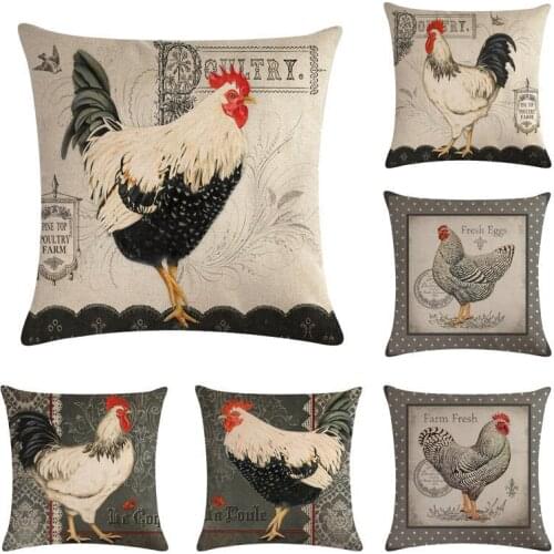 Decorative Throw Pillow Covers For Couch And Bed Vintage Rural Farmhouse Hen Rooster Pattern Pillowcase Cushion Cover 45*45cm/Pc