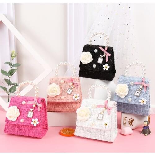 Kids Girl Princess Single-Shoulder Bags Mini Flowers Bowknot Pearl Handbags Crossbody Bag for Girls