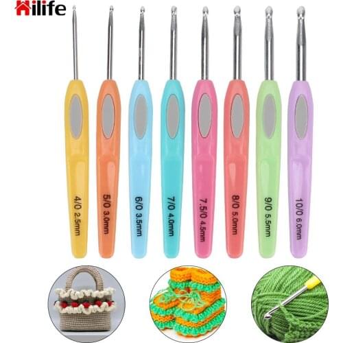 For Weave Sewing Needle Tool 2.5-6mm Crochet Knitting Needles Set 8pcs Multicolor Crochet Hook Plastic Handle Aluminum