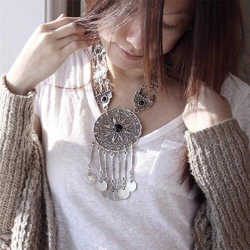 Ethnic Tribal Boho Beads Coin Fringe Necklace Long Belly Dance Bohemian Jewelry hot