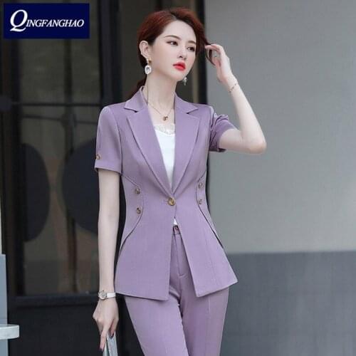 Purple business suit trousers Korean version of the slim business suit suit goddess fan work clothes two-piece suit