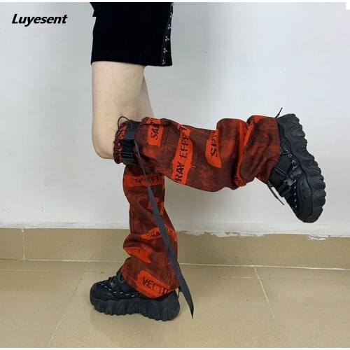 Punk Red Girl Harajuku Leg Warmer Lady Gothic Japanese Foot Covers Buckle Bandelettes Korean Fashion Goth Knee Socks Streetwear