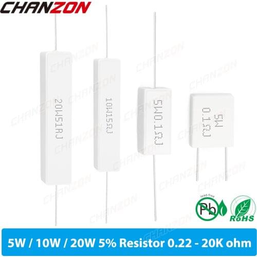 10Pcs 5W Ceramic Resistor 0.1 0.15 0.25 0.22 0.33 0.5 ohm Cement Wirewound Resistors BPR5W 5Watt 0.1ohm 0.22ohm Fixed Resistance
