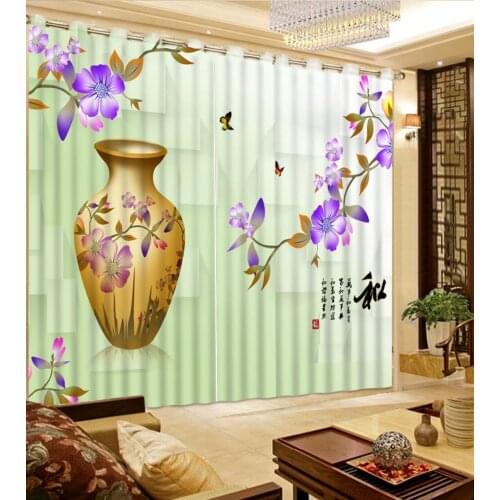 Chinese Style 3D Curtain Drapes For Bedroom Living Room Blackout Window Curtains with Grommets Hooks