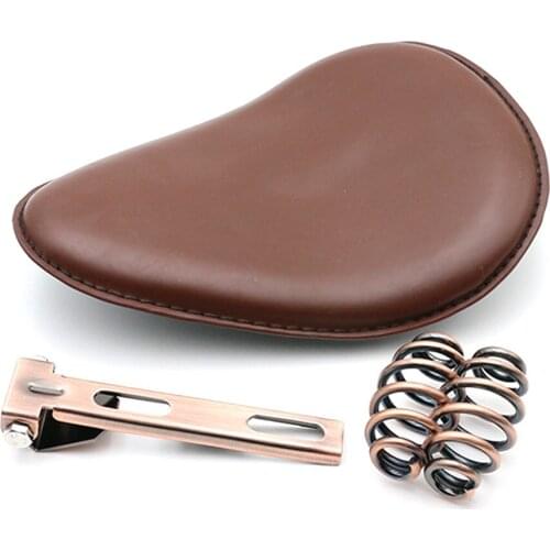 Brown Vintage Motorcycle Leather Solo Seat Cover 3" Spring Bracket For Harley Chopper Bobber Honda Custom