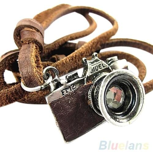 70% Hot Sell Cool Unisex Rock Punk Camera Charm Pendant Faux Leather Necklace Birthday Gift