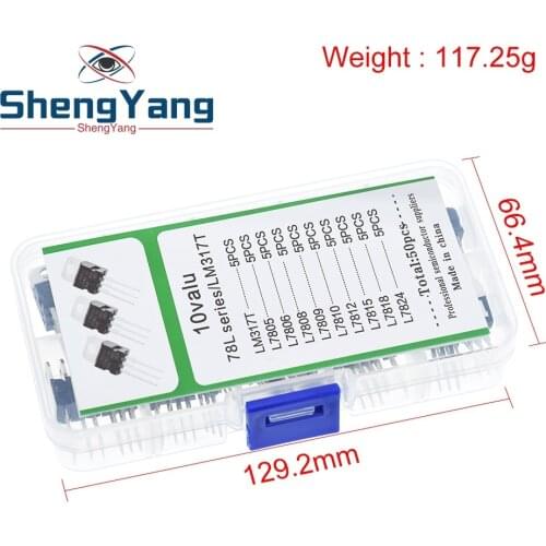 Lm317t L7805 L7806 L7808 L7809 L7810 L7812 L7815 L7818 L7824 Transistor Assortment Kit 10value 50pcs Voltage Regulator Box