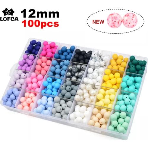 LOFCA 12mm 100pcs Silicone Teething Beads Teether Baby Nursing Necklace Pacifier Clip Oral Care BPA Free Food Grade Colorful