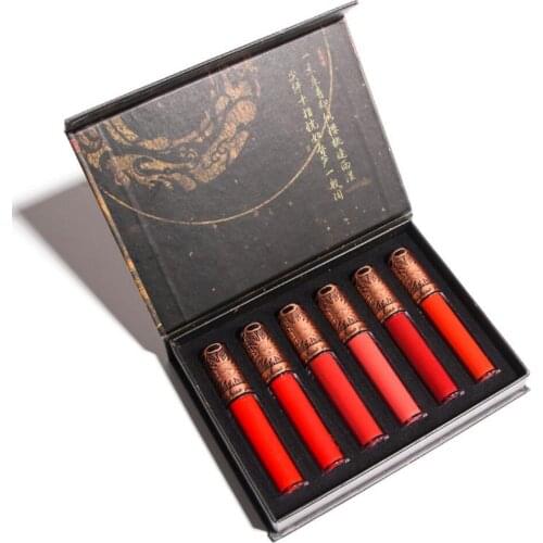 6 Packs Of Chinese Style Lip Glaze Set Non-Fading Non-Stick Cup Matte Matte Lipstick Student Style