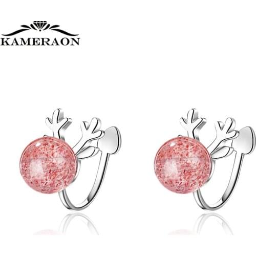 Natural Strawberry crystal Garnet Clips Earrings Female Without Puncture Christmas Antler Fine Jewelry Women For Cartilage