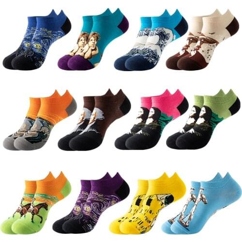 Men socks Harajuku retro art oil painting pattern socks funny illustration boy horse galaxy personality woman in tube socks