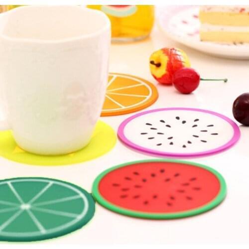 Novelty Cute Coaster Fruit Shape Silicone Cup Pad Slip Insulation Pad Cup Mat Pad Hot Drink Holder placemats silicone mat