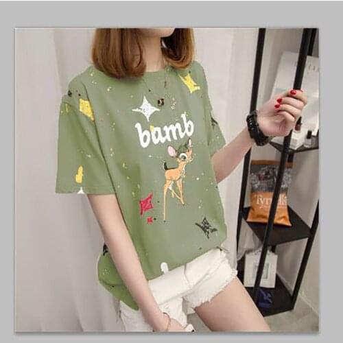 New T-Shirts Women Summer Korean Version Cartoon And Letter Print Loose Casual Short-Sleeved T-Shirts Female Harajuku Streetwear