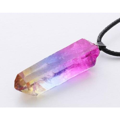 NEW Rainbow Stone Pendant Fashion Natural White Hexagonal Column Crystal Energy Chakra Pendant for Diy Women Yoga Jewelry