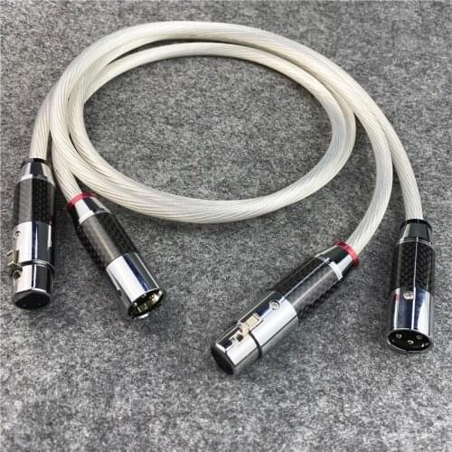 Pair Silver Plated XLR Balance Cable Carbon Fibre XLR Plug HiFi Audio Cables