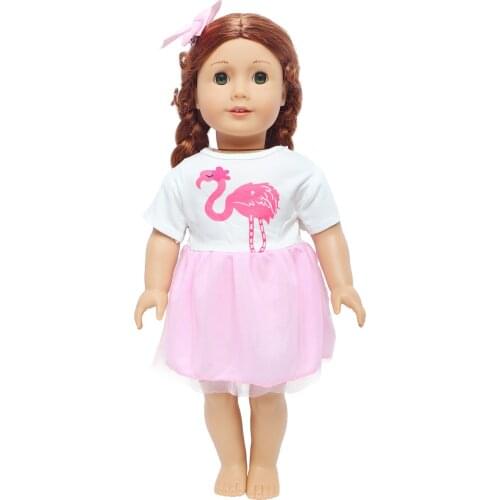 45 cm Baby Doll Dress Pink Cute Animals Pattern + Bow-knot Headband Lace Clothes for American 18 Inch Girl & 43 cm Doll Kids Toy