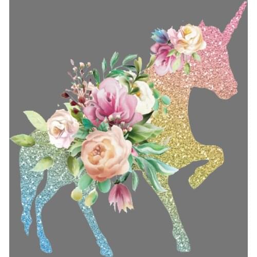 Rainbow Flower Unicorn Thermal Transfer for Clothing Printed Iron-on Stickers DIY Animal Heat Transfer to Clothes Accessories