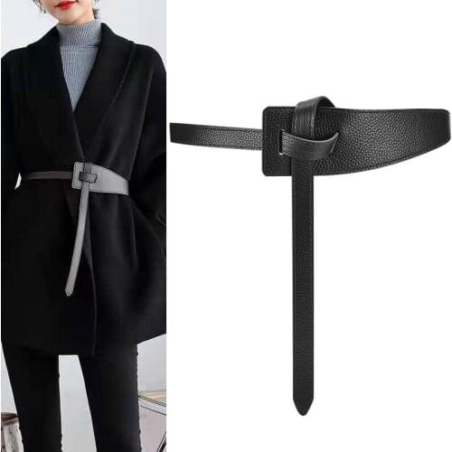 Newest Design Knot Cowskin Belts For Women Soft Real Leather Knotted Strap Belt Long Genuine Dress Accessories Lady Waistband