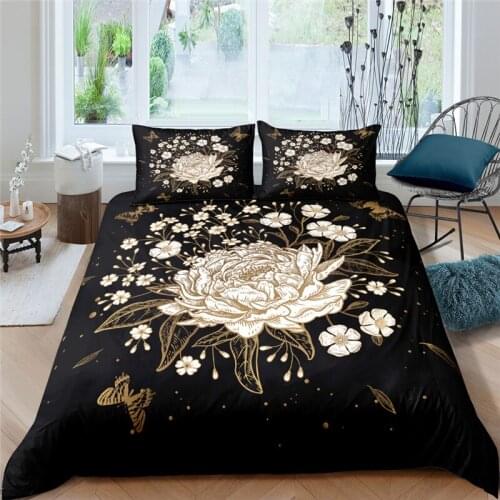 Luxury 3D Flower Printed 2/3Pcs Bedding Sets Plant Pattern Duvet Cover Pillowcase Home Textile Queen and King EU/US/AU Size