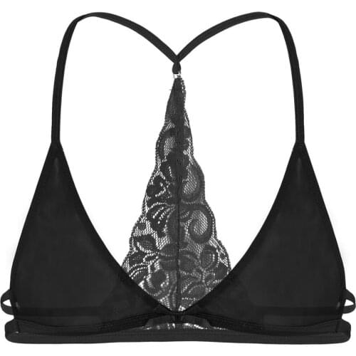 Mesh Sheer Lace Crossdressing Men Sissy Bra Tops Y-shape Unlined Triangle Transparent Gay Erotic Hot Sexy Male Bralette