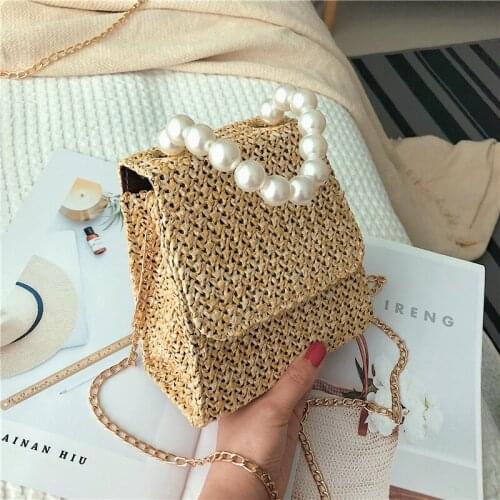 Straw Knitting women bags with pearl Summer travel women bags for women 2020B0076