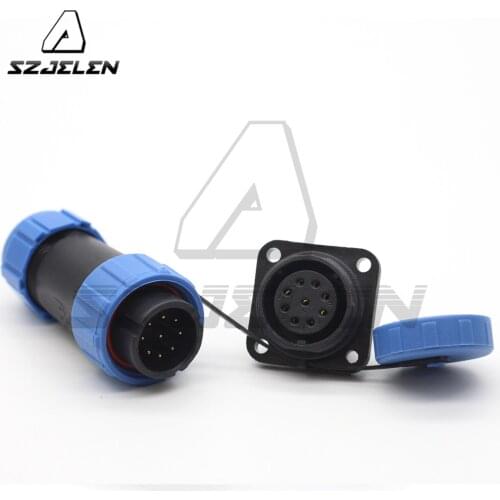 SP21 9 Pin Waterproof Connector LED Square Panel Mount Cable Connectors Male and Female Plug & Socket IP68