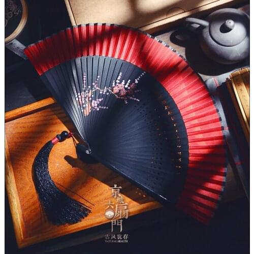 Antique red fan fan Chinese ancient wind hanfu dance bars disco dancing good door with smooth folding fan
