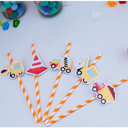 Construction Trucks Theme Party Paper Straws Digger Series 2 Drinking Straws Kids Event Birthday Party Decorations Supplies